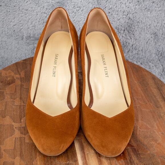 Sarah Flint Cognac Suede perfect round toe pump 70 size 41 - Picture 3 of 8